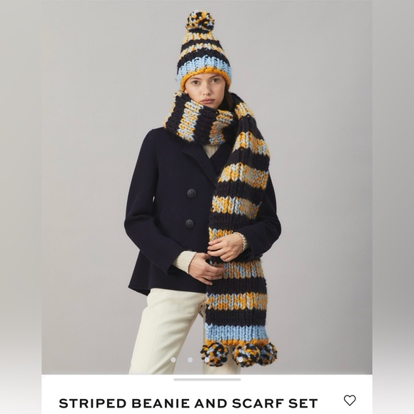 NEW Tory Burch stripe beanie and scarf set